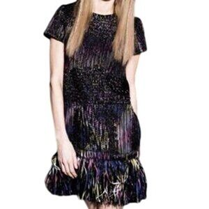 Vilagallo Tea Farrow Fringe Jacquard Dress‎ 40